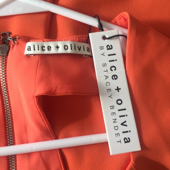 ALICE + OLIVIA DRESS CUTOUT CORAL ORANGE A LINE - Picture 5 of 6